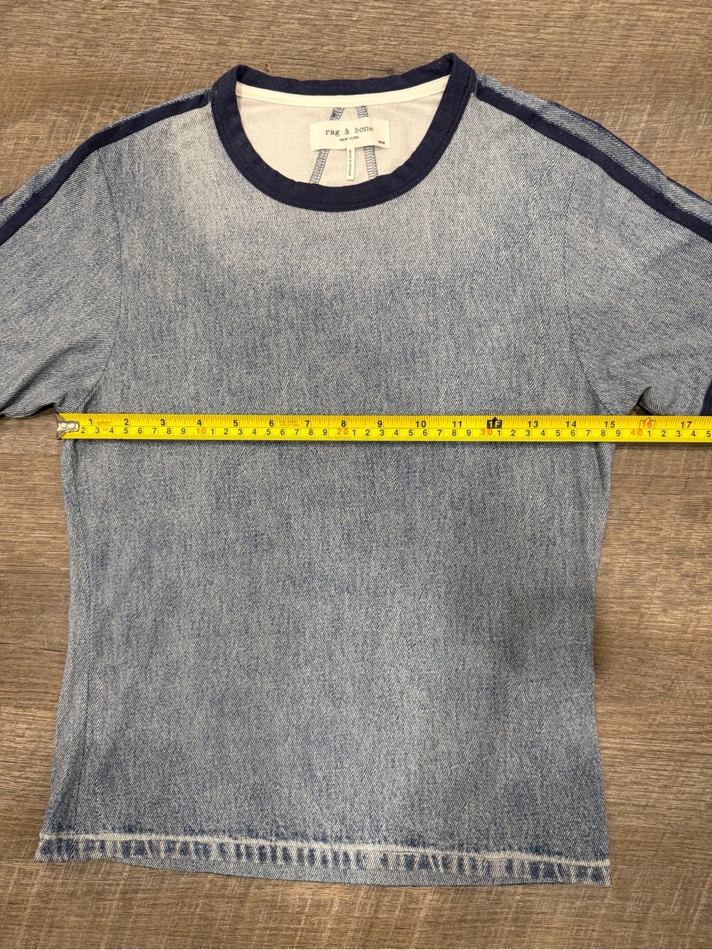 rag & bone Miramar Track Baby Tee Stretch Jersey Trompe Denim M Quiet Luxury - Picture 6 of 8